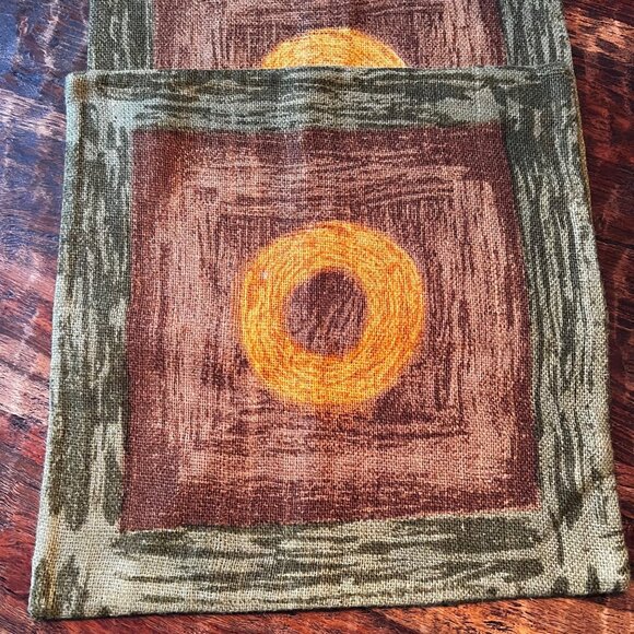 Two Vintage MCM Modern Art Boho Jute Pillow Covers 16X16 Square - Picture 1 of 7